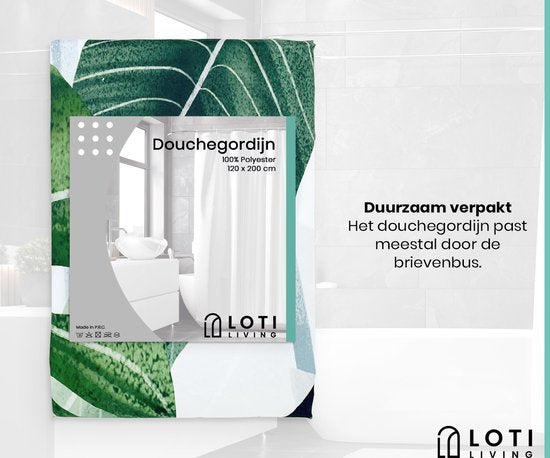 Loti Living Duschvorhang - Anti-Schimmel - Polyester - 120x200 cm - Grün/Weiß