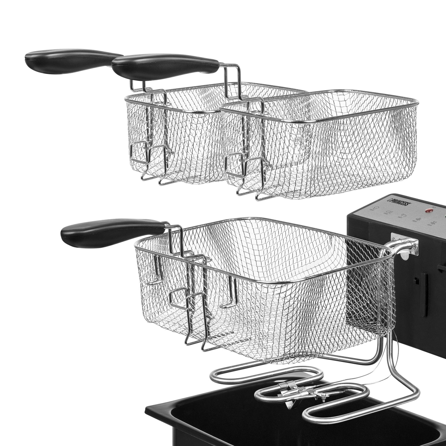 Princess 185000 Fritteuse – 5 l – 3270 W – 3 Frittierkörbe – Edelstahl/Schwarz