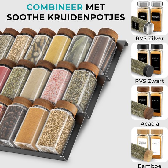 Soothe Gewürzregal Schublade für 48 Gewürztöpfe - ausziehbar - 12er Set - Gewürzorganisator - Gewürzregal - Gewürzregal - Edelstahl