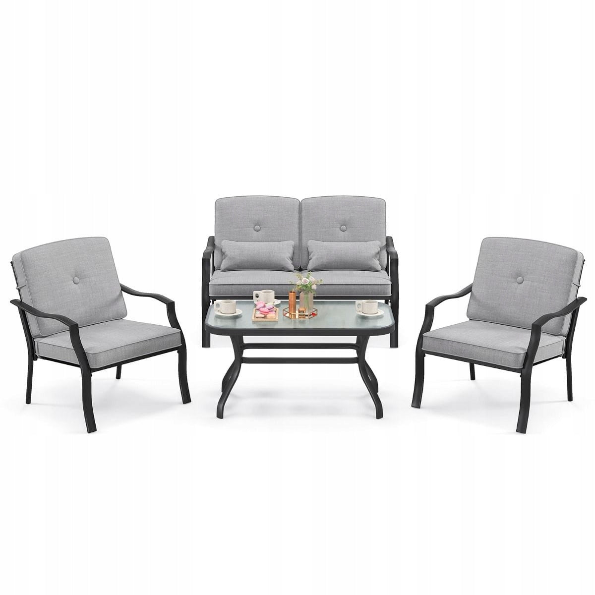 Coast Gartenmöbel-Set, 4-teilig – Sofa, Tisch und 2 Sessel – Grau