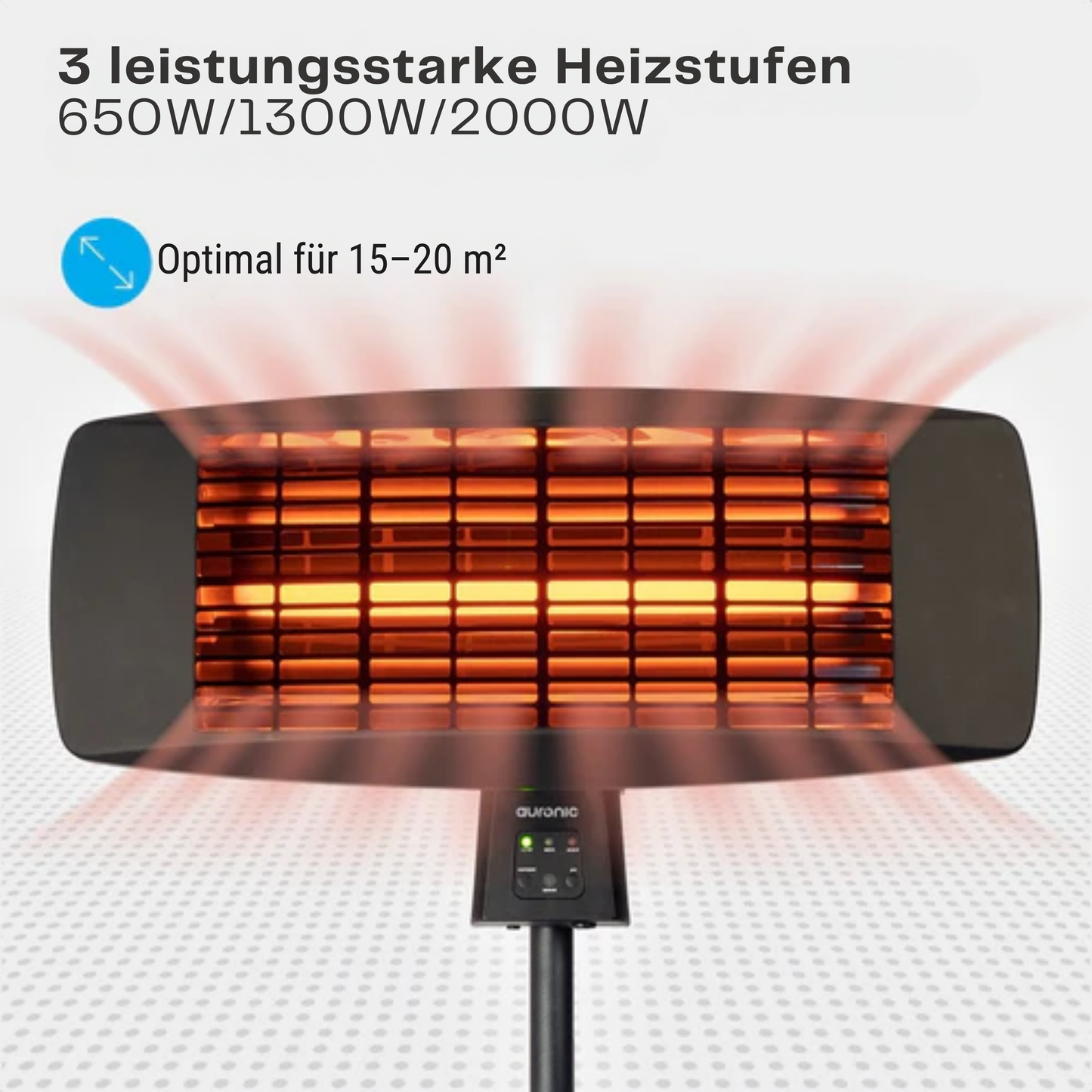 Auronic Terrassenheizer - 2000W - Hängeleuchte und Standfuß - Inkl. Fernbedienung - 3 Stufen - Schwarz