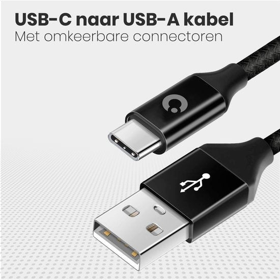 Auronic USB-C Kabel - 5M - 2.4A - USB C zu USB-A - Geflochtenes Nylon - Schwarz