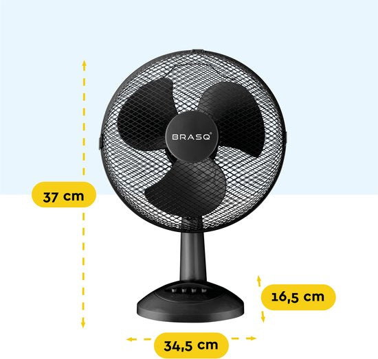 BRASQ Tischventilator - 30 cm - Schwarz - 3 Geschwindigkeiten - Standventilator - 40 Watt
