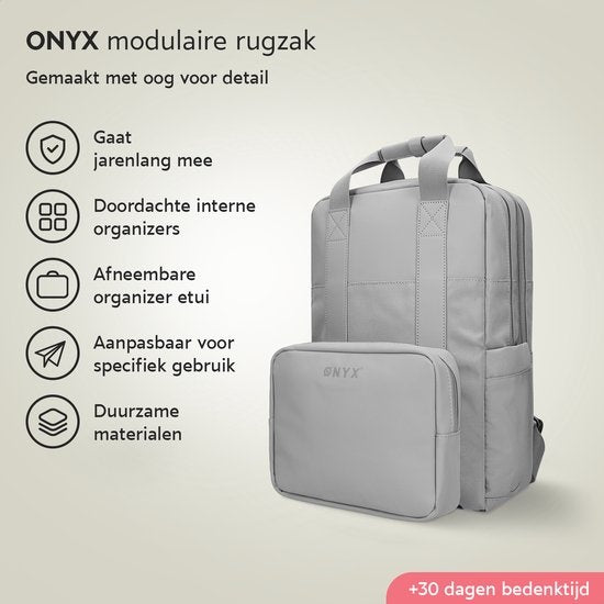 ONYX Rucksack 20L mit Laptop-Fach - Abnehmbare Organizer-Tasche - Damen und Herren - Laptop-Tasche - Schultasche - Rucksack - Grau