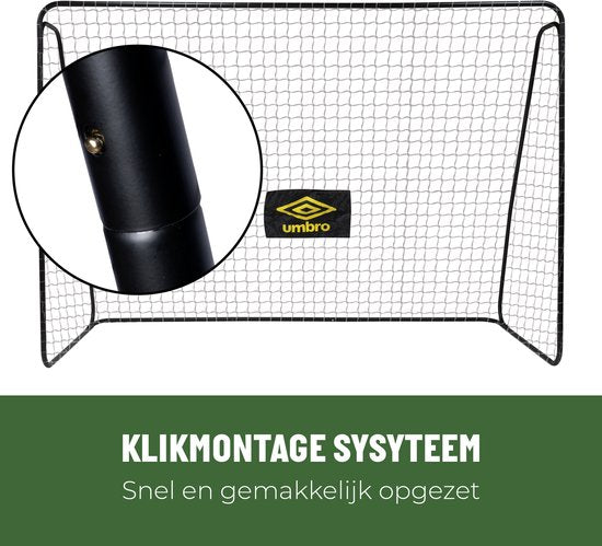 Umbro Fußballtor – Fußballtor 300 x 120 x 205 cm – Großes Fußballtor – Spielgerät für Kinder und Erwachsene – Schnelle Montage – Fußball-Trainingstor – Metall – Schwarz/Gelb