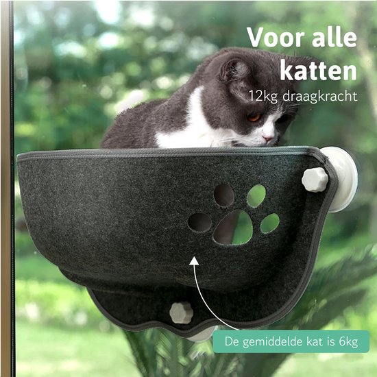 LBB Katzenhängematte - Für Fenster - Schalenform - Katzenkorb - Fenster - Hängematte Katze - Tiere - Katzenbett - Katzenkorb - Schlafplatz - Liegeplatz - Grau