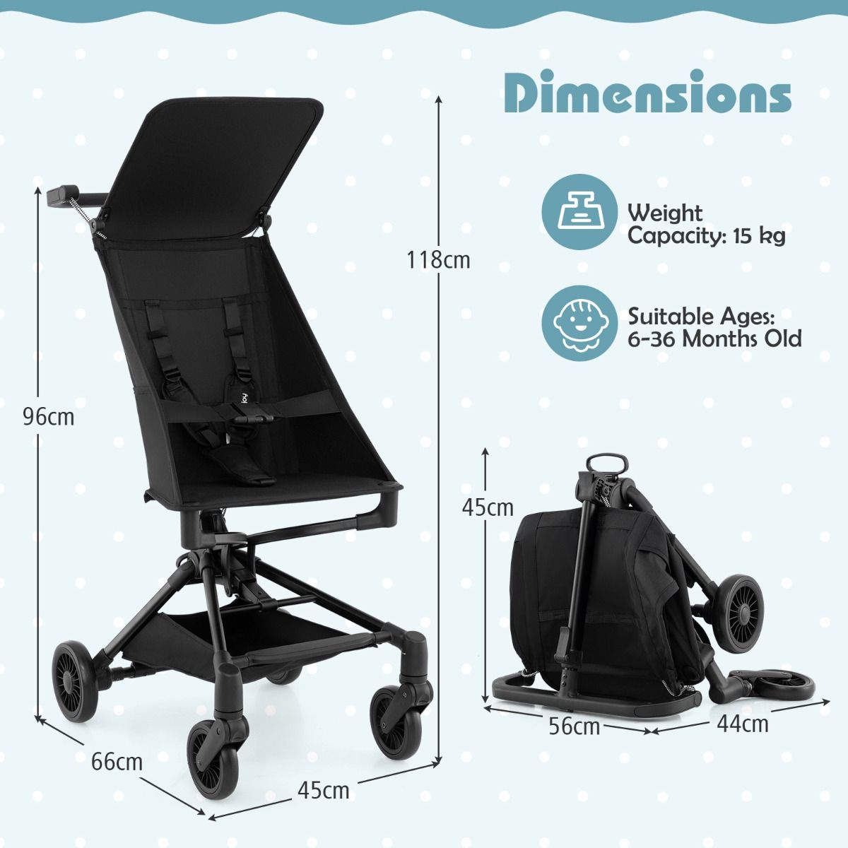 Coast Kinderwagen – Zusammenklappbar und leicht – Geländegängige Räder – Schwarz