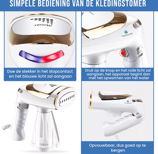 TibaGoods Luxury Clothes Steamer - 1600w - 250ml - Weiß