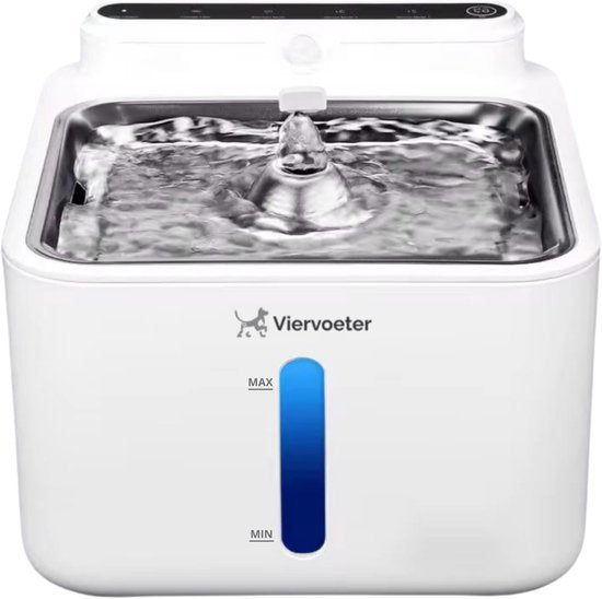 Viervoeter Kabelloser Trinkbrunnen aus Edelstahl – Sensor-Trinkbrunnen für Katzen und Hunde – Inklusive Filter – 3,2 l – 30 Tage Batterielaufzeit – Flüsterleise – Weiß