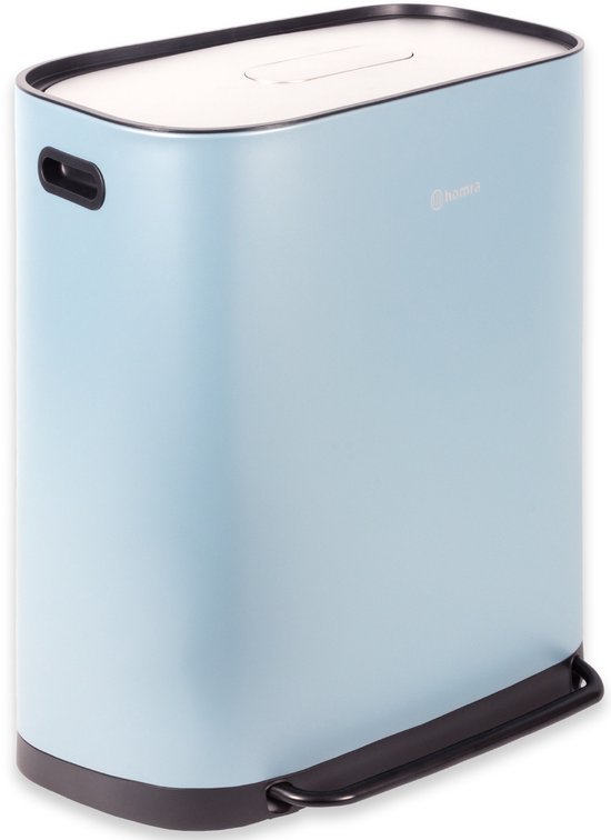 Homra Rockx Mülleimer 60 Liter - Duo-Treteimer 2×30 l mit Geruchsfilter – Edelstahl-Mülltrennbehälter mit 2 Fächern – Recycling-Mülleimer – Küchenmülleimer – Mülleimer zur Mülltrennung – Doppel-Mülleimer, blau
