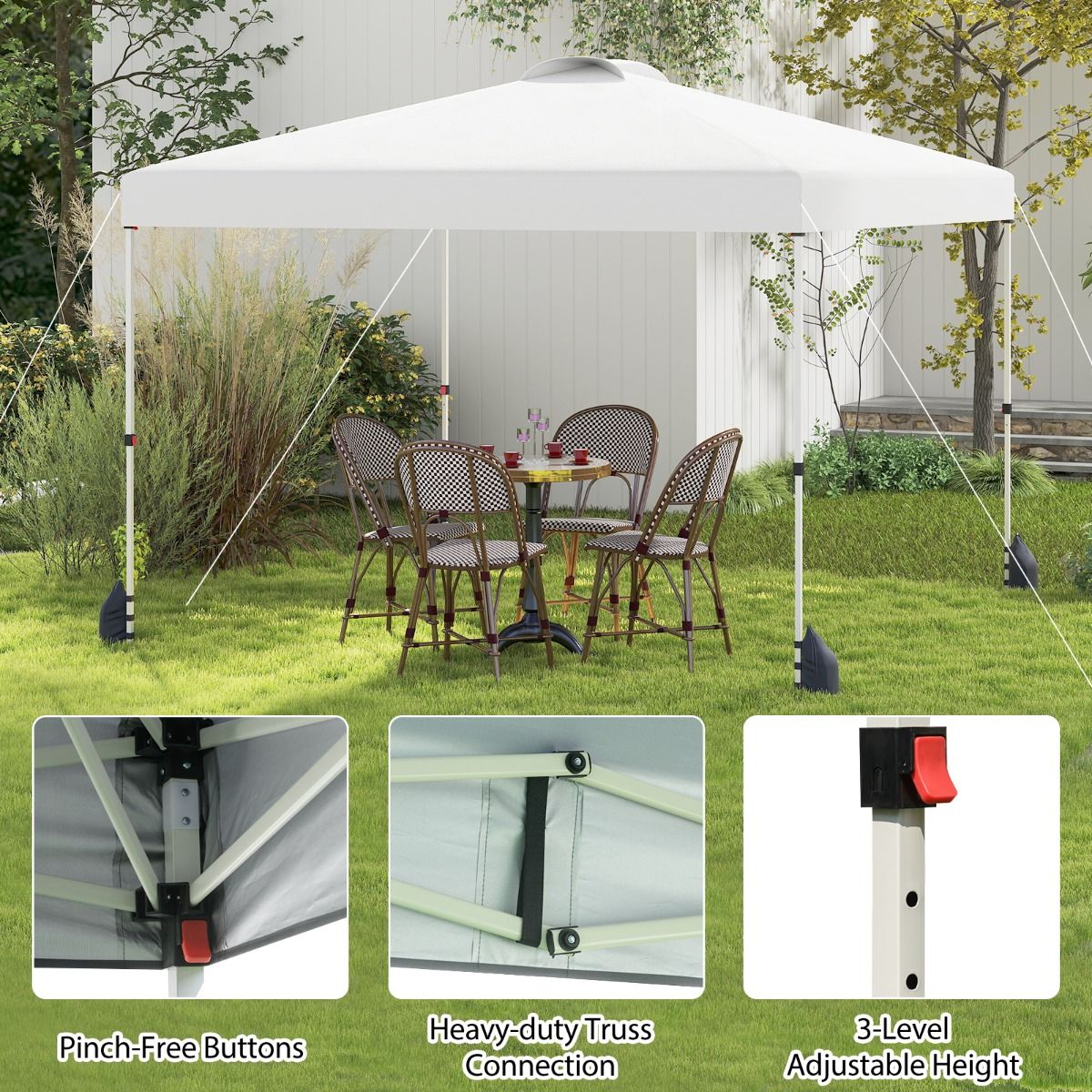 Coast Pop-up-Gartenpavillon – 3 x 3 m – abnehmbare Seitenwand – weiß