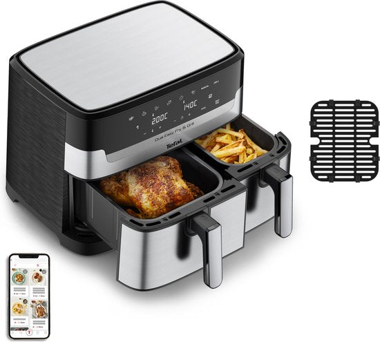 Tefal Dual Easy Fry & Grill EY905D – Heißluftfritteuse XXL – Edelstahl – 2700 W – 8,3 l