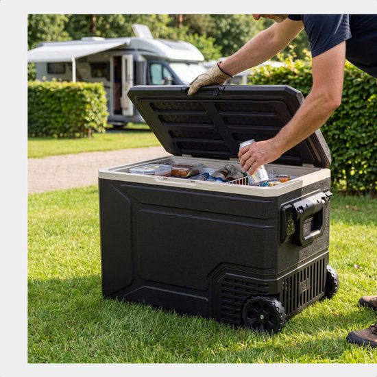 Auronic Electric Cool Box - Kompressor - 80L - 12V und 240 Volt - Camping Kühlschrank - Frigobox Auto - Mit Rädern und Griff - Schwarz