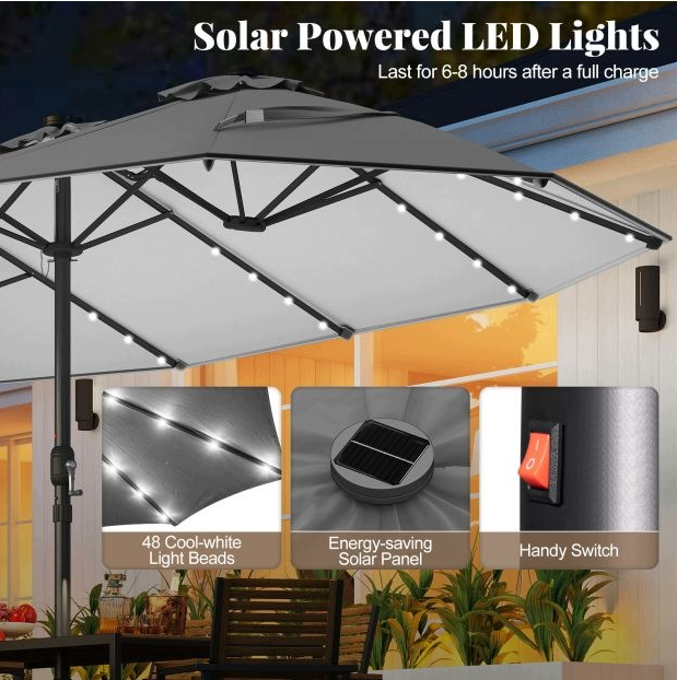 Coast LED-Sonnenschirm mit Ständer – 260 x 250 cm – Grau