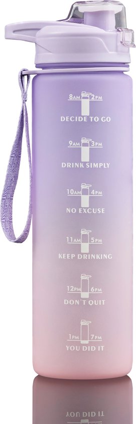 Hup. Motivation Drink Bottle - Wasserflasche 1 Liter - Trinkflasche mit Zeitmarkierung - Bequemer Trinkauslauf - Flasche 1L - BPA & Leak Free