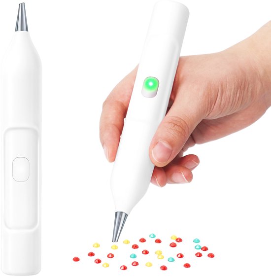 Rubye® - Elektrischer Diamantmalstift - Mit Vakuumtechnik - Wiederaufladbar über USB-C - Komfortabel in der Anwendung - Für runde und eckige Steine - Weiß