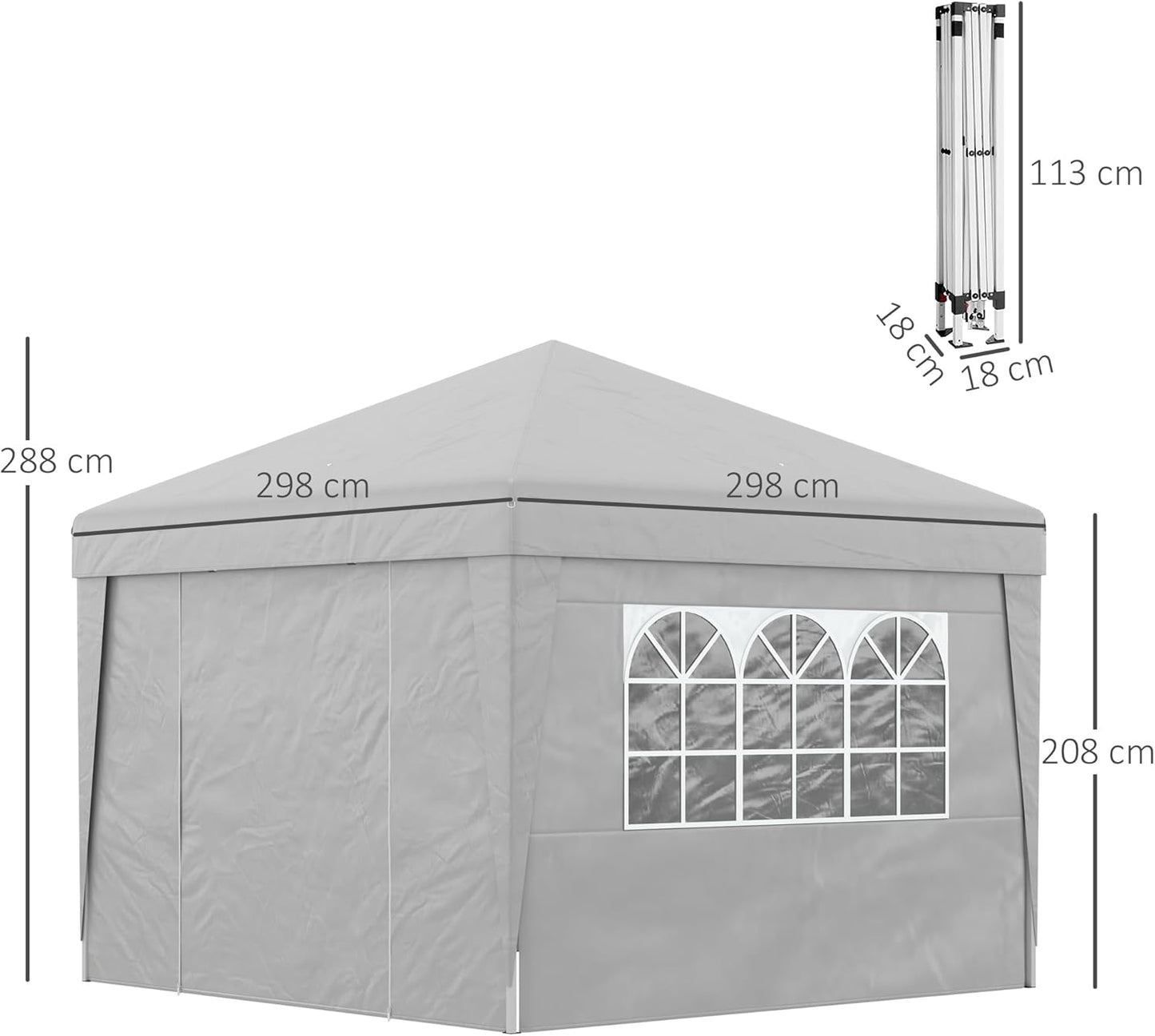 Outsunny Gartenpavillon, Pop-up, faltbar, Pavillon, Partyzelt, 3 x 3 m, UV-Schutz 30+, mit Fenstern, Seitenwänden, Transporttasche, Sandsäcken, grau