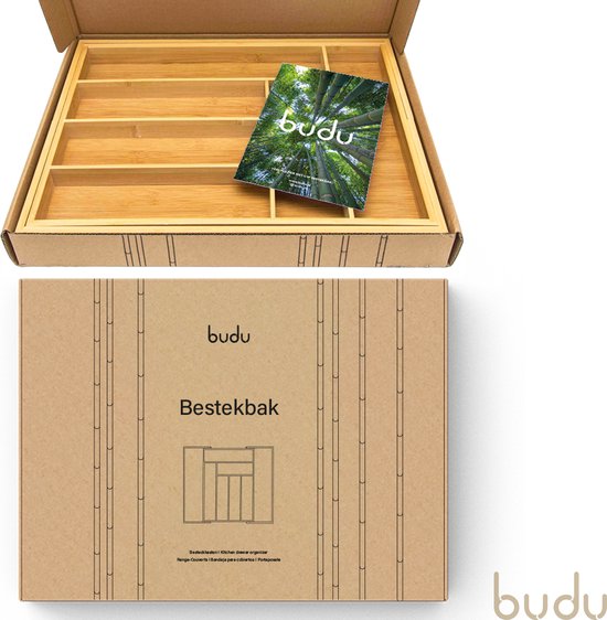 Budu Extendable Bamboo Cutlery Tray #43 - Besteckkassette Holz  - 43 x 32.2 - 53 cm - 6/8 Fächer