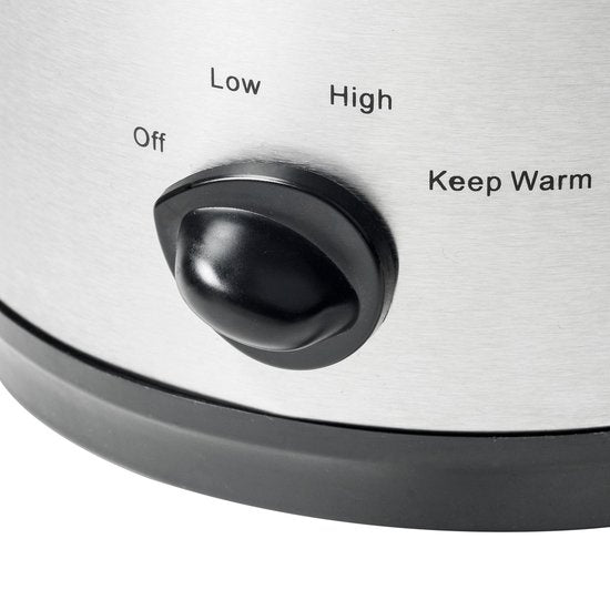 Bestron Slowcooker, mit 3 Programmen, Keramikpfanne & Glasdeckel, für 2 Personen, 1,5L Fassungsvermögen, spülmaschinenfest, 120 Watt, Farbe: silber