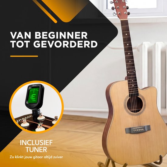 Finesse Premium Akustikgitarre – mit Videokurs – 4/4 41" – Massives Fichtenholz – Western-Gitarre – Gitarre für Kinder und Erwachsene – Natur