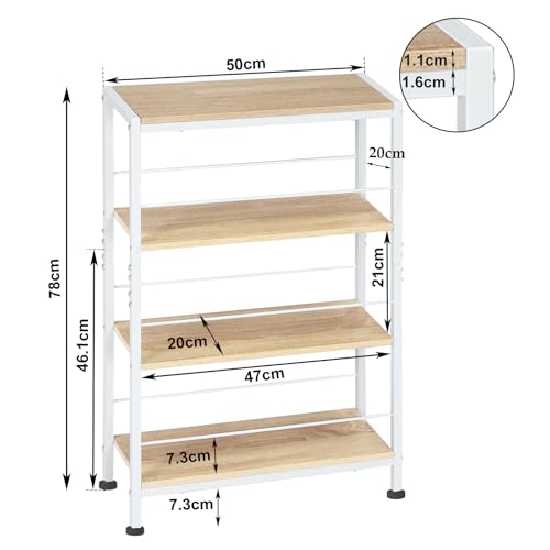 Woltu Eckregal mit 4 Etagen im nordischen Stil - Holz und Metall Helle Eiche + Weiß - 50 x 20 x 78 cm