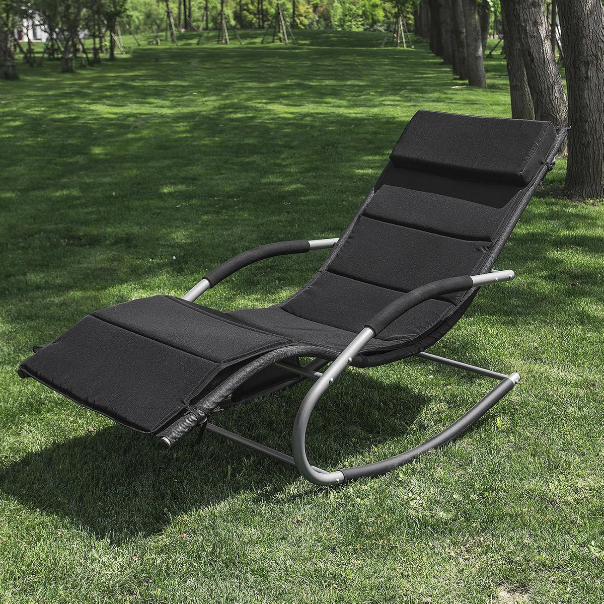 SoBuy OGS28-P02 Liegekissen für Schaukelstuhl – mit Kopfstütze – waschbar – 170 x 50 cm – Schwarz