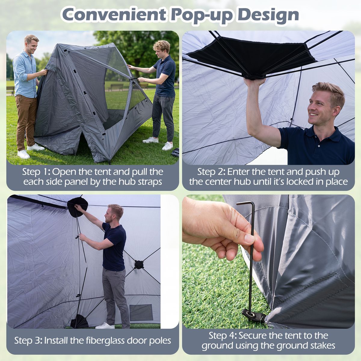 Coast Pop-up-Gartenpavillon – sechseckig – mit 6 Seitenwänden und Moskitonetzen – grau 427 x 427 cm
