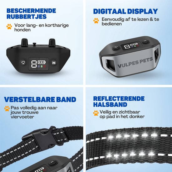 Vulpes Goods® Anti-Bell-Halsband MAX - Erziehungshalsband ohne Schock - Anti-Bell-Gerät für kleine und große Hunde - wasserdicht - wiederaufladbar - Vibration und Audio - 3 zusätzliche Halsbänder
