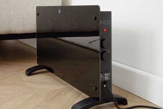 Dutch Originals - Konvektor - 2000 W - Schwarz - Einstellbarer Timer - 2 Heizstufen - Gehärtetes Glas - 42,5 x 24 x 77 cm