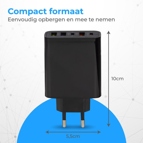 Nuvance - USB-Adapter - 5 Ports - USB-Stecker - USB-Ladegerät - Geeignet für jedes USB-Kabel - Schwarz