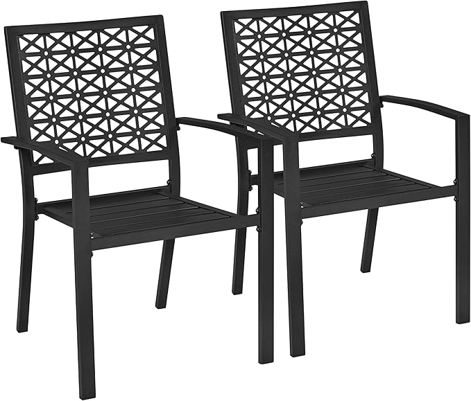 Yaheetech Gartenstühle – 2er-Set – stapelbar – Stahl – Schwarz