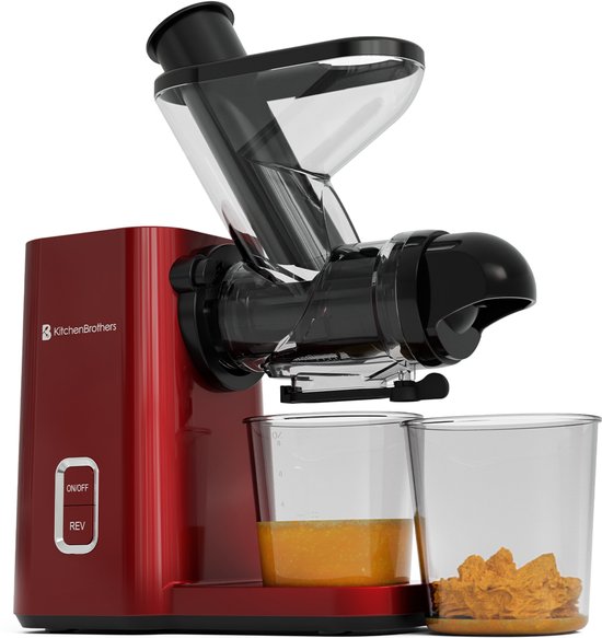 KitchenBrothers Slowjuicer - Mini-Entsafter - Gemüse- und Obstpresse - 40 mm und 50 mm Einfüllöffnung - 400 ml - Rot