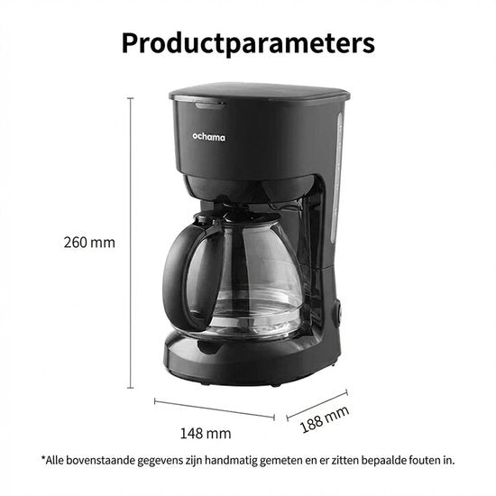 Ochama Tropfkaffeemaschine, kompakte, vollautomatische Filterkaffeemaschine, Mini-Kaffeemaschine für zu Hause und das Büro, inklusive Kaffeekanne