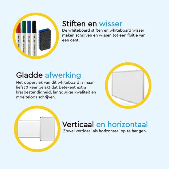 BRASQ Whiteboard 60x90 cm magnetisch - mit Zubehörset (Marker, Radiergummi, Magnete) - Tafel - Magnetische Tafel - Weiß