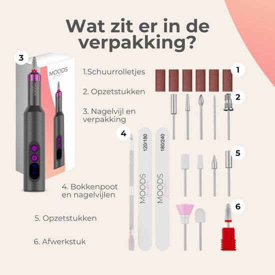 Moods Gellac Professional Electric Nail Grinder - 20000RPM - Cordless and Rechargeable - Grau - Nagelfeile - Maniküre & Pediküre Set - Nagelfeile Electric