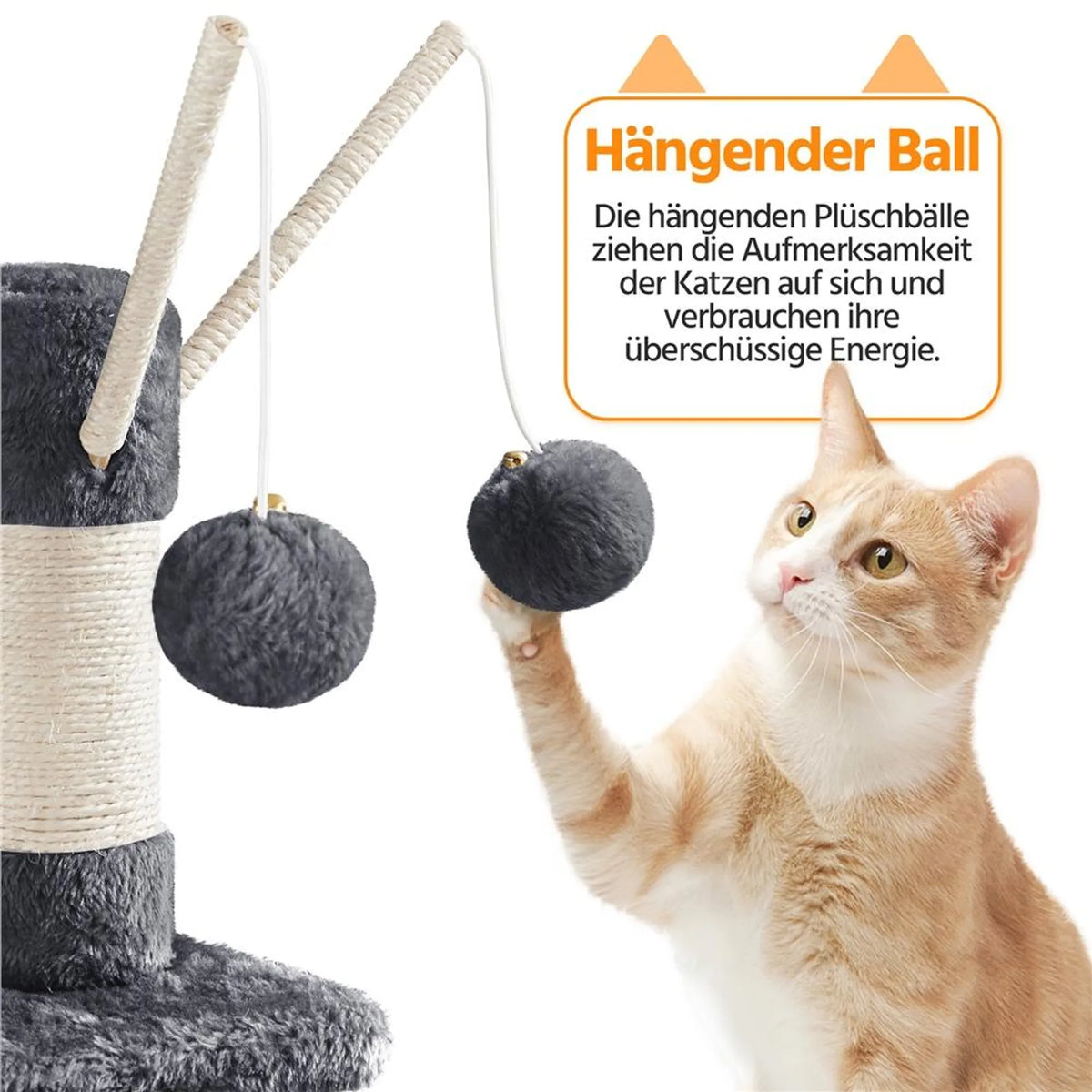 Yaheetech Katzenpfosten XXL mit 2 Aussichtsplattformen - Ausgestattet mit 2 Katzenlöchern und Hängematte und 7 Sisalpfosten - Für Haushalte mit mehreren Katzen - Dunkelgrauer Plüsch und Sisal - 55,5 x 45,5 x 170 cm