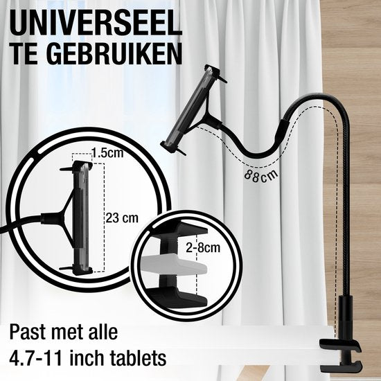 Studio ME Tablet-Halterung Flexibel Schwarz - 4.7 bis 12.9 Zoll - Ipad-Halterung Stativständer - 100 CM - Tablet-Ständer - Geeignet für Kameras - 360º drehbar - Tablet-Halterung