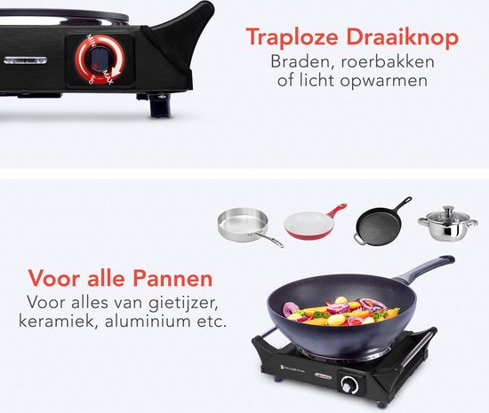 KitchenBrothers Elektrokochfeld - 1 Brenner - 1500W - Schwarz