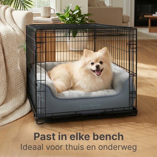 CozySense® Orthopädisches Hundekissen 60 x 42 cm, Größe S – Wasserdicht & waschbar – Kissen für die Hundebox und Hundebett – Ultraweicher Sherpa-Stoff – Grau & Anthrazit