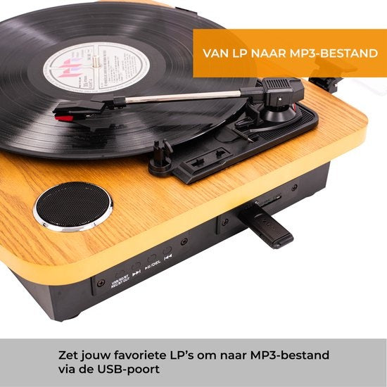 Denver VPL230 Retro Plattenspieler - Bluetooth - USB Aufnahme - 3 Geschwindigkeiten - Lautsprecher - Holz