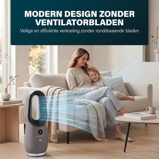 Princess blattloser Turmventilator – 60 W – Leistungsstarker und leiser blattloser Ventilator mit Fernbedienung, Timer und LED-Anzeige – 75°-Oszillation – 3 Geschwindigkeitsstufen – 351582