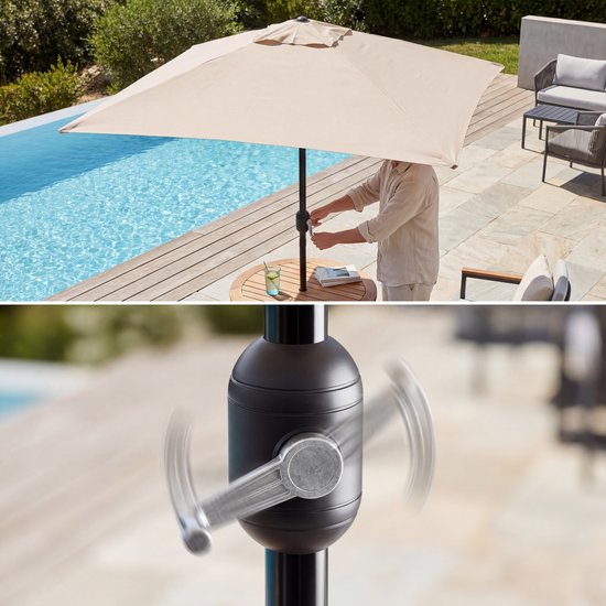 Tristar Stabsonnenschirm – quadratisch – 200 x 200 cm – Balkon & Garten – neigbar – inkl. Schutzhülle – PA-7902 – Beige