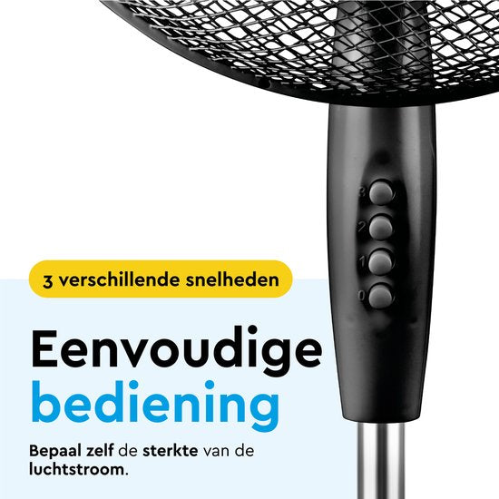 BRASQ Stativventilator - 40 cm - Schwarz - Höhenverstellbar - 3 Geschwindigkeiten - 40 Watt