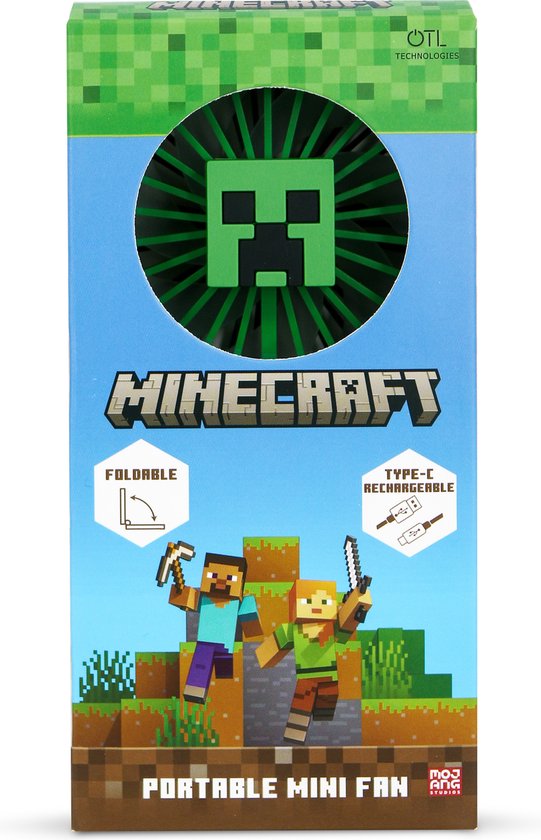 Minecraft – Ventilator – zusammenklappbar – zwei Geschwindigkeitsstufen – über USB-C aufladbar – 4 Stunden Betriebsdauer – leise
