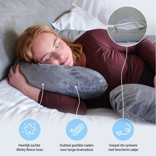 EL Life Umstandskissen XXL C-Form - Stillkissen - Seidenschlafkissen - Körperkissen - abnehmbarer Minky-Vliesbezug - 150x70cm - Grau