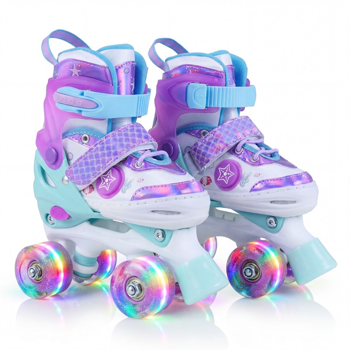Coast Verstellbare Kinder-Rollschuhe – leuchtende Rollen – für 5–7 Jahre – lila und blau