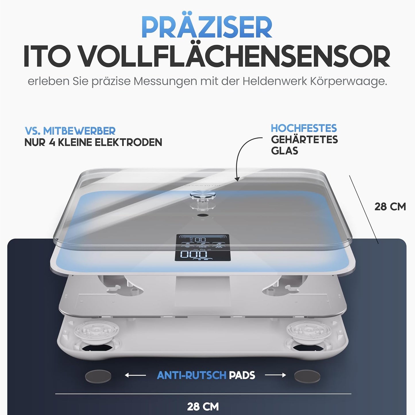 Heldentum Waage - Digital - 180KG - Bluetooth - Grau