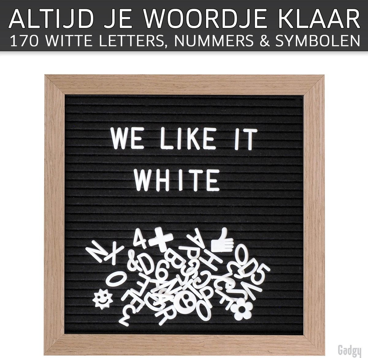 Gadgy Letter Board Schwarzer Filz - Holzrahmen - 25x25cm - mit Ständer, Haken und 3 Farbbuchstaben etc - Nettes Geschenk