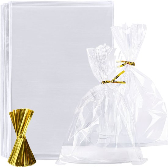 Feestio Sharing Bags 25 x 15 cm - 200 Stück - Bonbontüten - Kinderparty-Bonbontüten - Cellophantüten Transparent - Geschenktüten - Bonbontüte