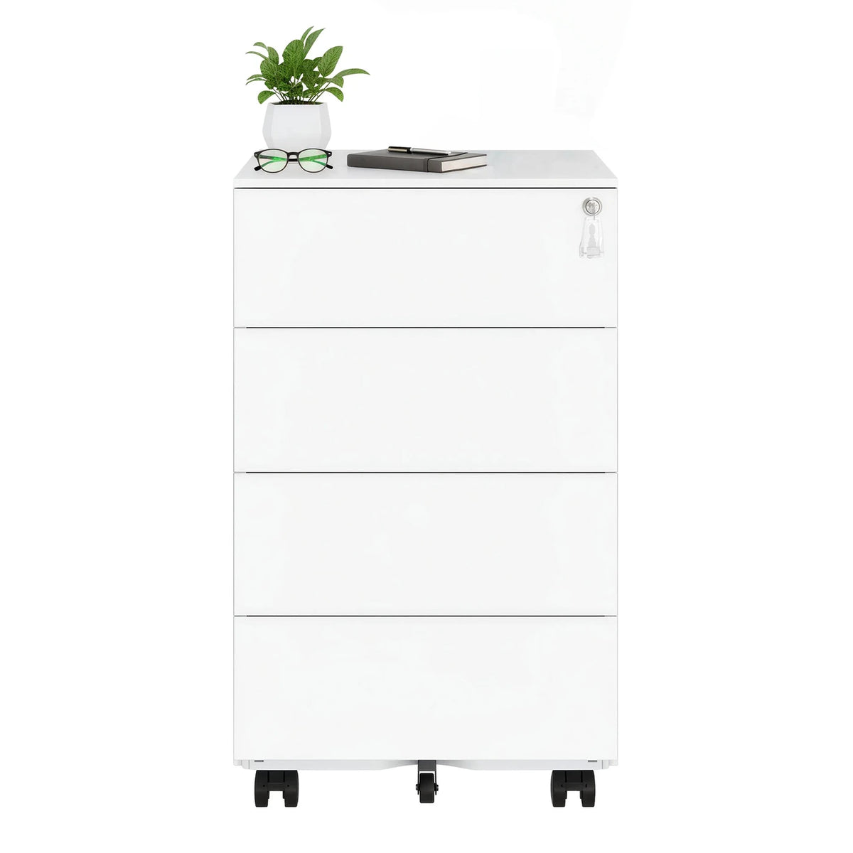 JOYFURNOS Mobiler Aktenschrank, wolkenweiß, 4 Schubladen, abschließbar, 39 x 45 x 69,3 cm